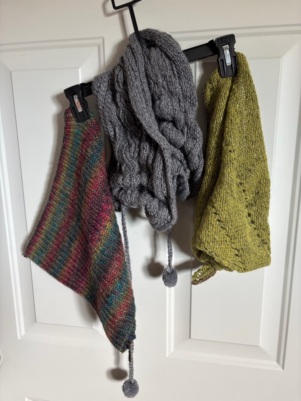 Trio of Knit Scarves - Multicolor, Gray, Olive Green